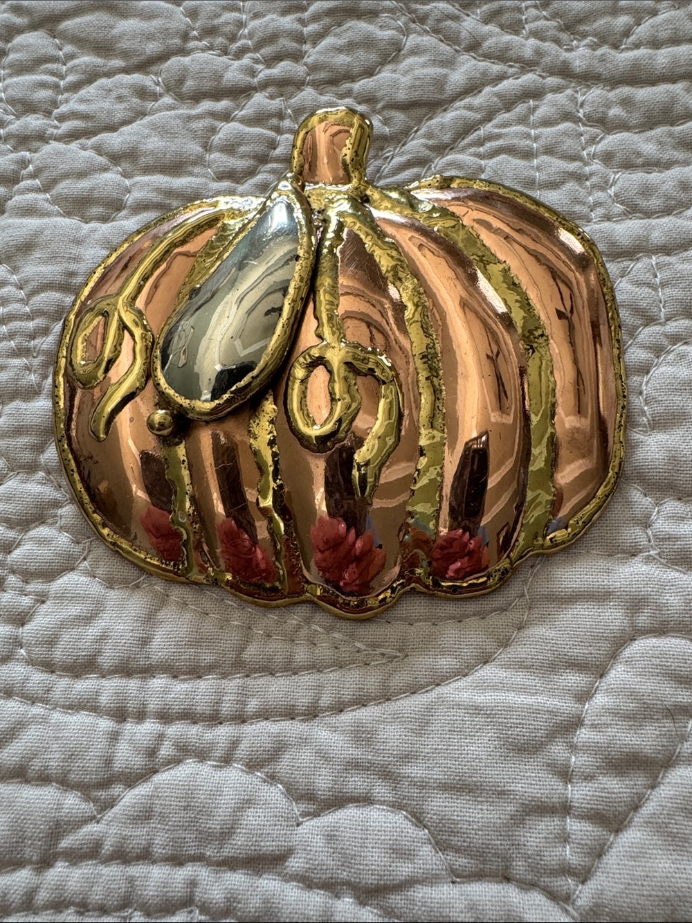 Large Metallic Pumpkin Brooch or Pendant
